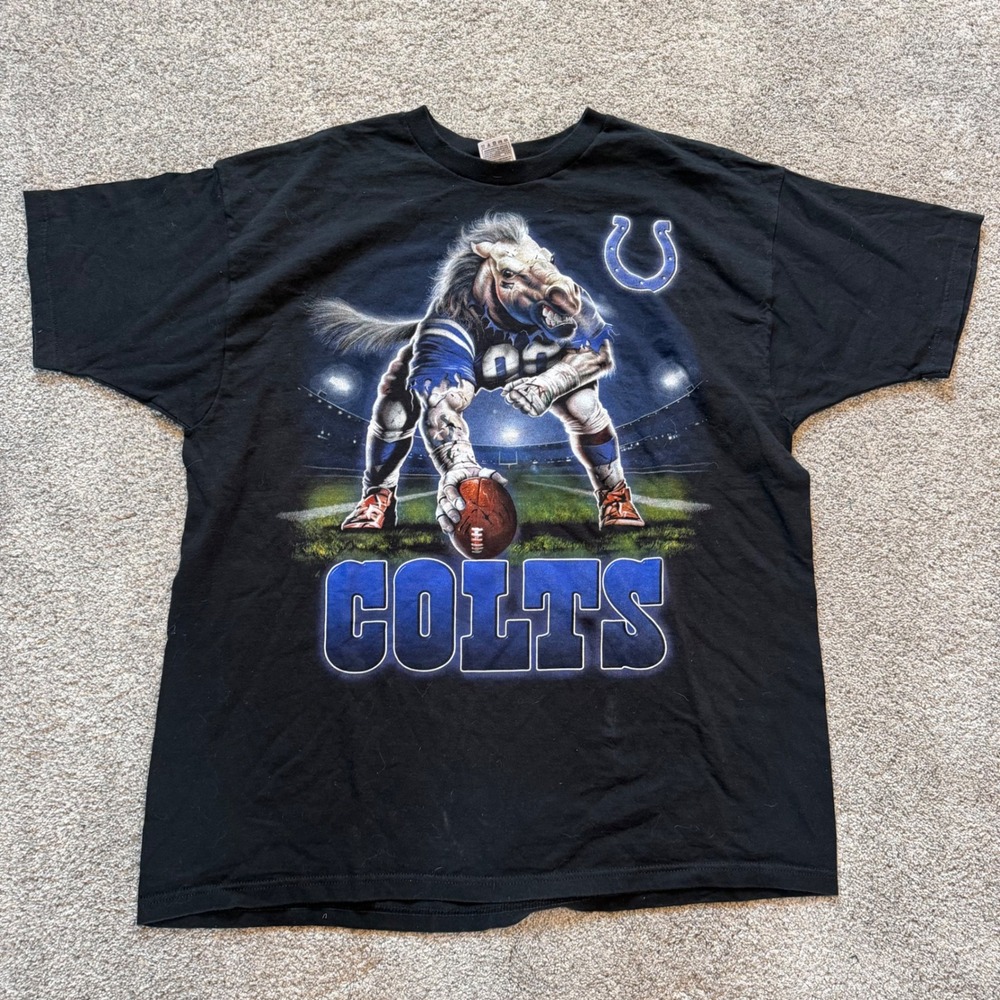 Fruit of the Loom Indianapolis Colts Horse Mascot Graphic T-Shirt Black XXL